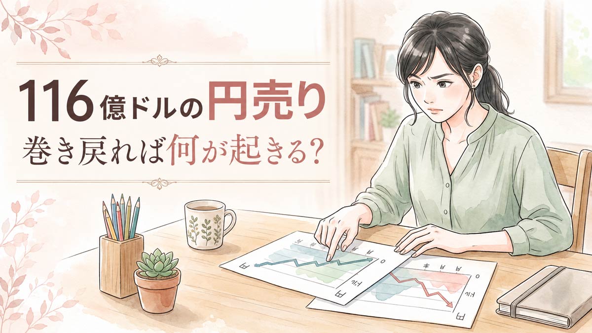 円キャリートレードの巻き戻しと163円から159円へ動いたドル円の資料を読む女性