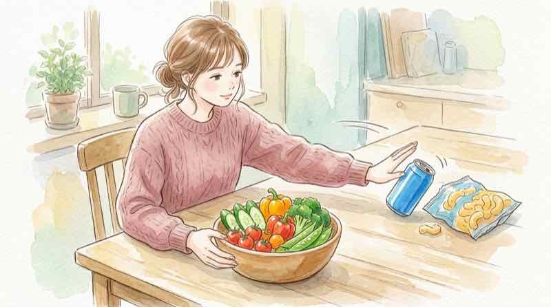 脳に負担をかける超加工食品や加糖飲料のデータを見直すイメージ