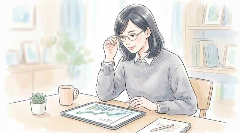 医療費の増加を示すグラフを見つめる女性