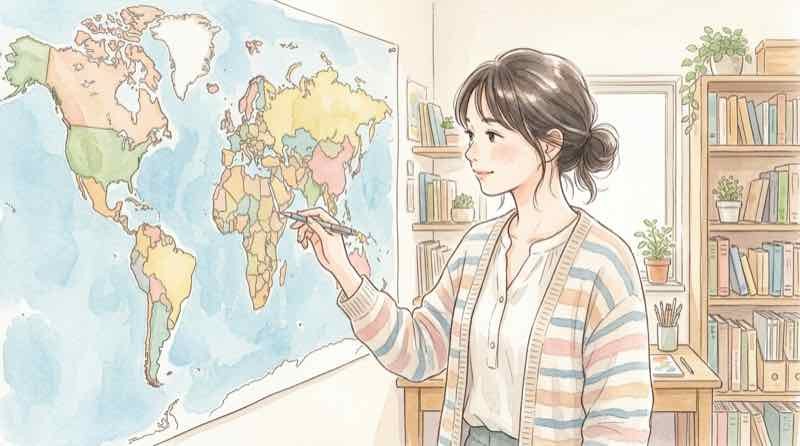 世界地図を見ながら各国の医療制度を比較するイメージ