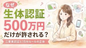 ゆうちょのATM生体認証で500万円まで引き出す条件を調べる女性