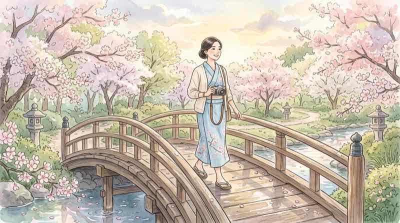 錦帯橋近くの桜並木の風景