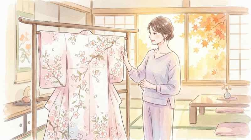 宇野千代の桜柄の着物のイラスト