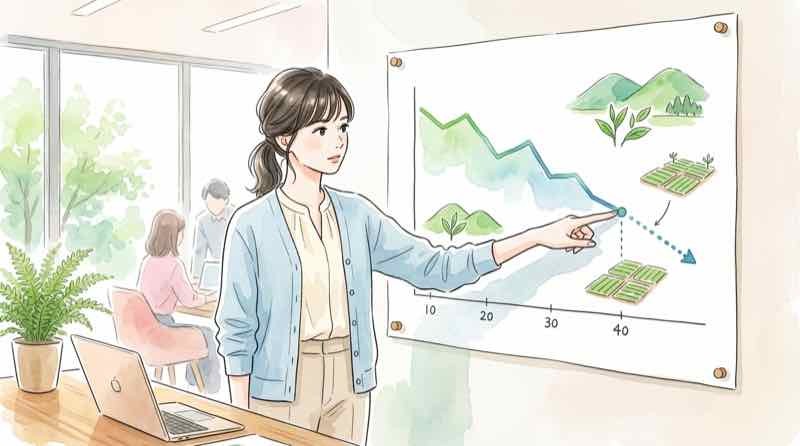 日本茶 2050年の茶園面積推移データを分析する資料と地図