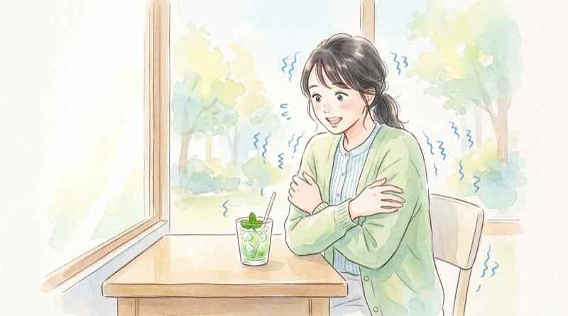 香りを確かめるように鼻を近づける女性