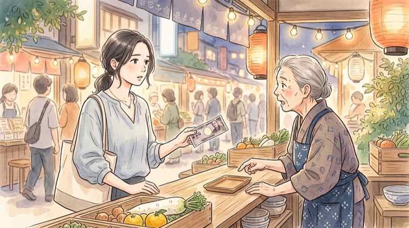コミケ電子決済が繋がらずスマホを見つめる女性のイラスト