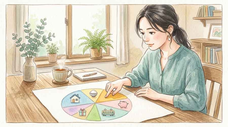 防衛費の財源内訳資料を確認する女性