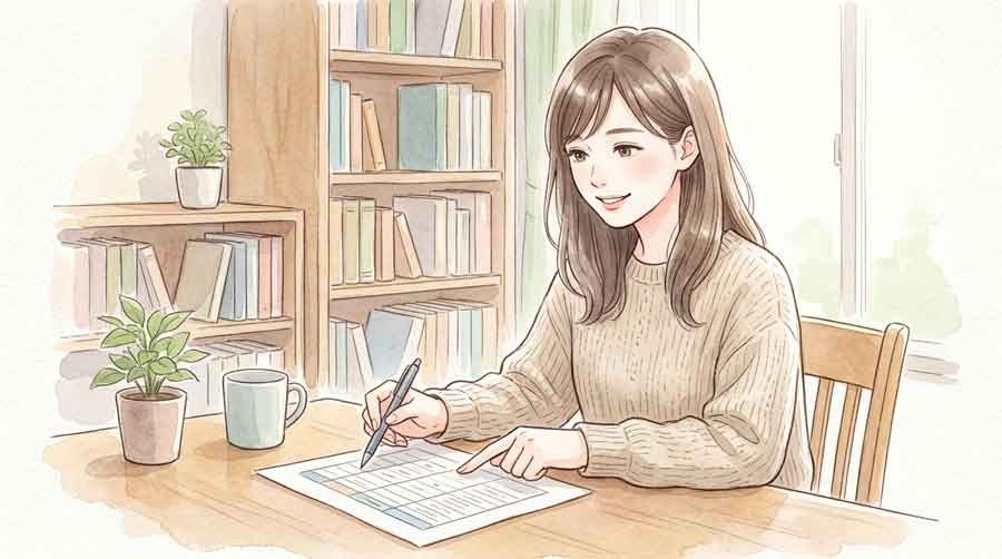義援金と支援金の違いを表にまとめて確認する女性