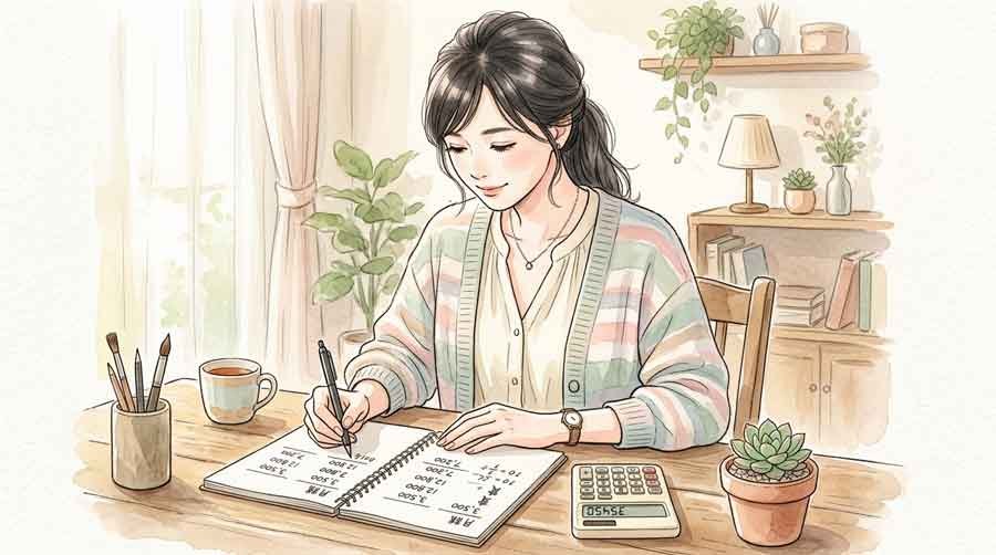 寄付金控除の仕組みを資料で確認する落ち着いた女性