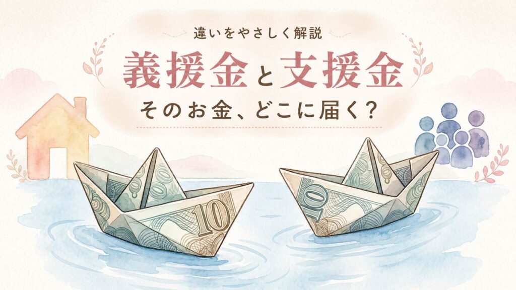 義援金と支援金の違いを資料で確認する知的な女性