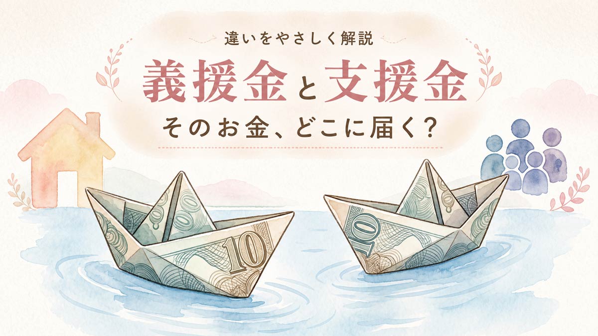 義援金と支援金の違いを資料で確認する知的な女性
