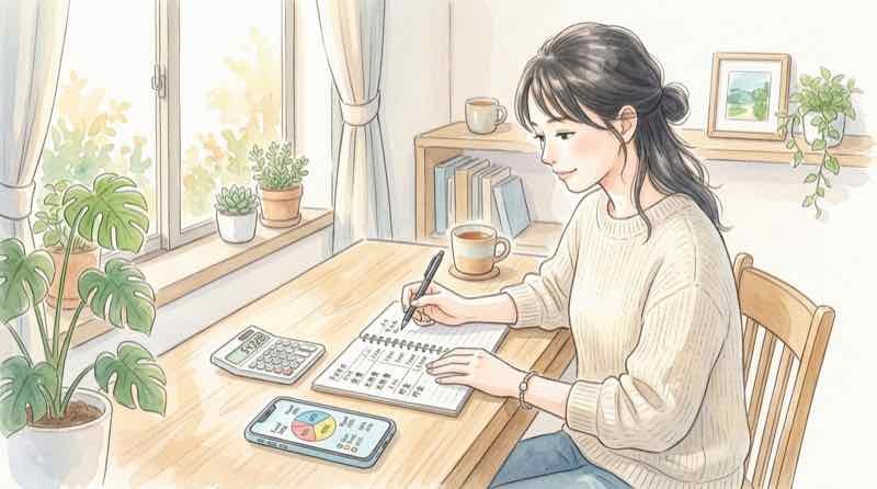 電卓とスマートフォンで料金を計算するイメージ