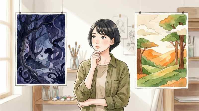 旧スペースマウンテンと新アースライズの違いを見比べる女性