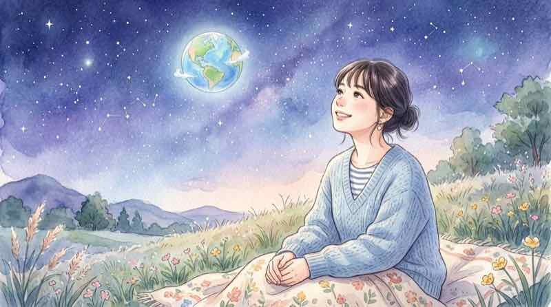 アースライズという名前の意味を知って新しい宇宙旅行を思い描く女性