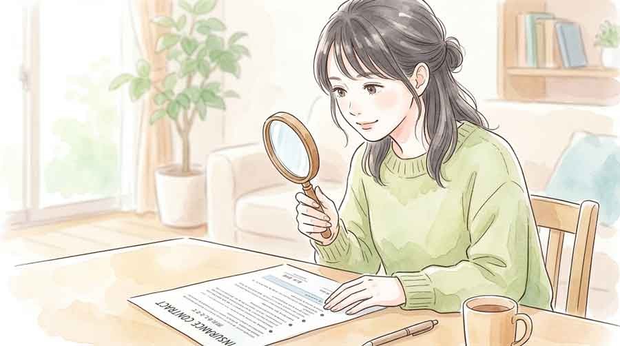 自転車保険の免責条項を確認する様子