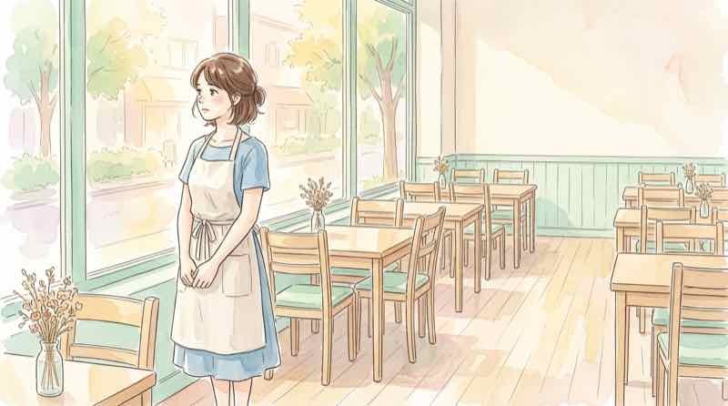閑散とした店内飲食スペースを見つめる飲食店経営者のような視点