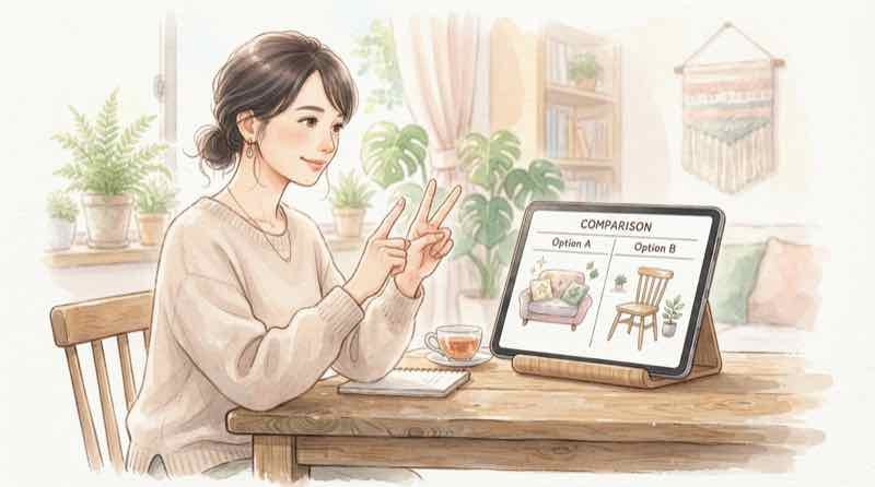 相撲 マス席 とイス席の違いを表で比較する落ち着いた雰囲気の女性のイラスト
