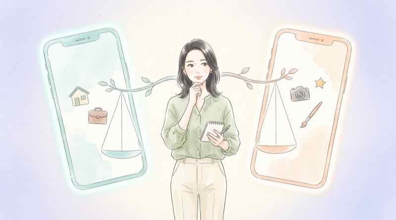 iPhone17とiPhone18を比較する女性のイメージ