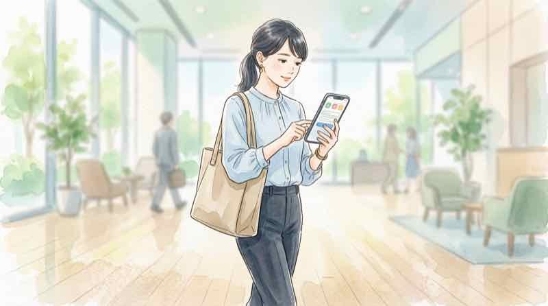ゆうちょ 引き出し 上限の2026年ルールを資料で確認する女性のイラスト