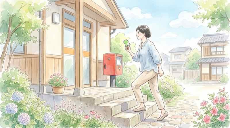 ゆうちょ ATM 100万円を下ろす手順をステップごとに確認する女性のイラスト