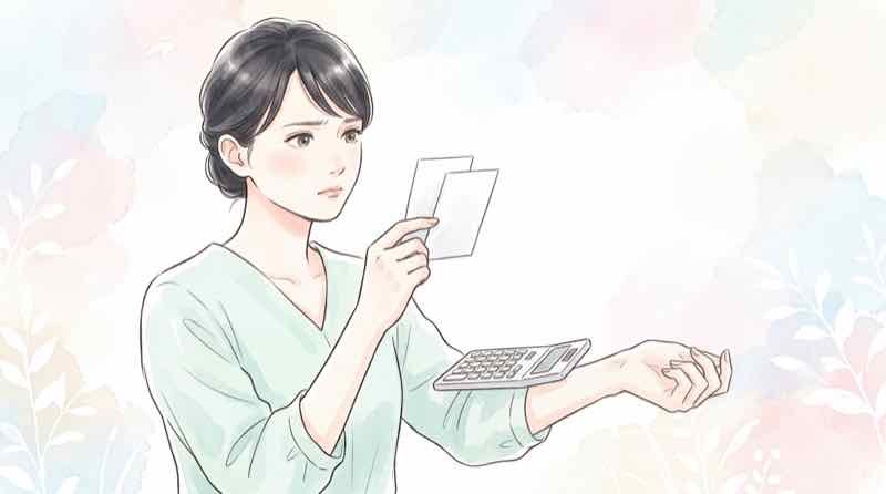 ゆうちょ 高額 出金でATMと窓口のコストを電卓で比較する女性のイラスト