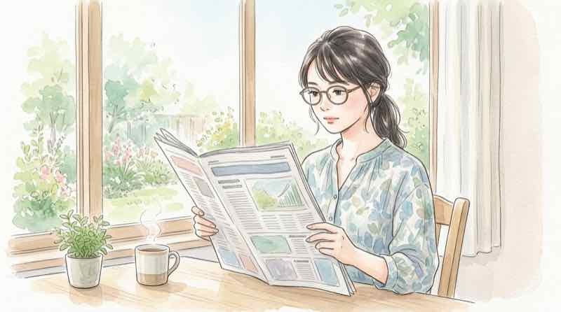 窓口とATMの使い分けを金額別にまとめた比較表を確認する女性