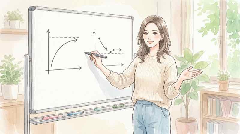 ATMの一度の上限と一日の上限の違いを図で説明する女性