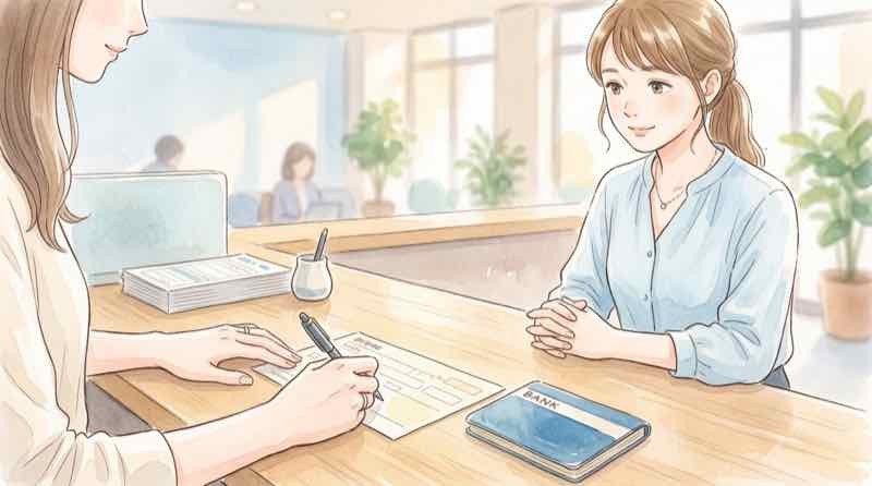 ゆうちょ銀行の窓口で払戻請求書に記入し高額の現金を引き出す手続きをする様子