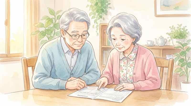 年金の天引き明細を確認する高齢夫婦