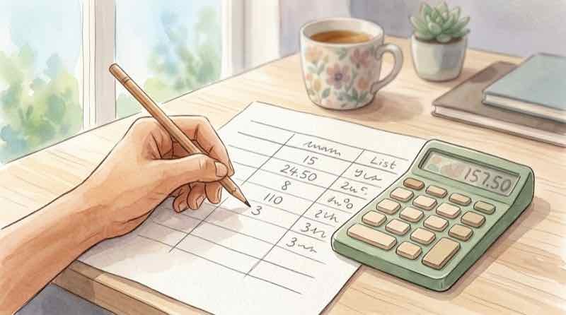 電卓で年金収入別の支援金額を試算する様子