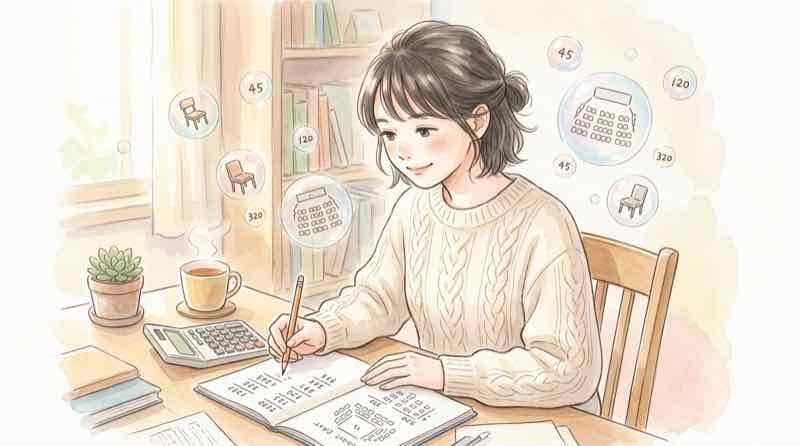 座席数のデータを電卓で試算するまる