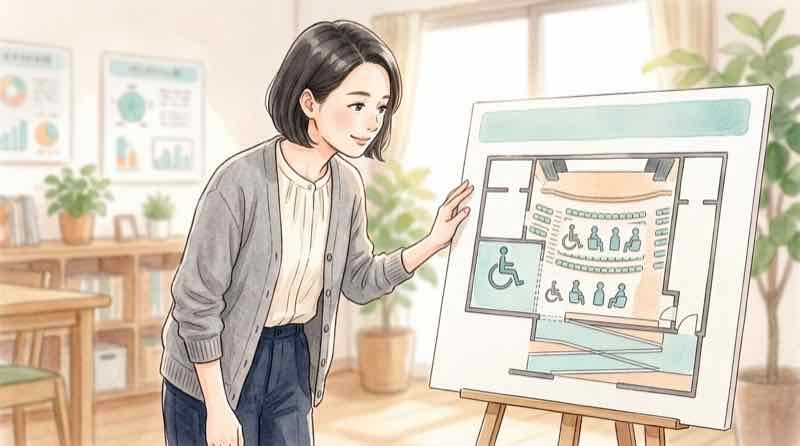 国立競技場の車椅子席とバリアフリー設備を確認するまる