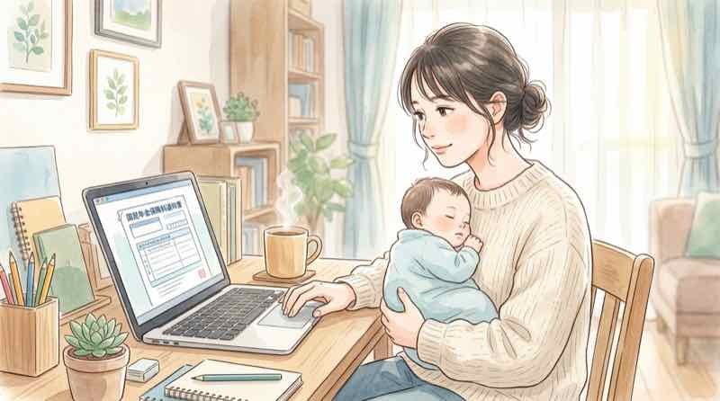 国民年金の育児免除制度を確認する知的な女性