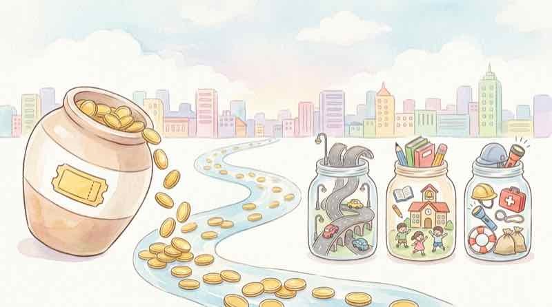 宝くじの収益金が公共事業に使われる様子