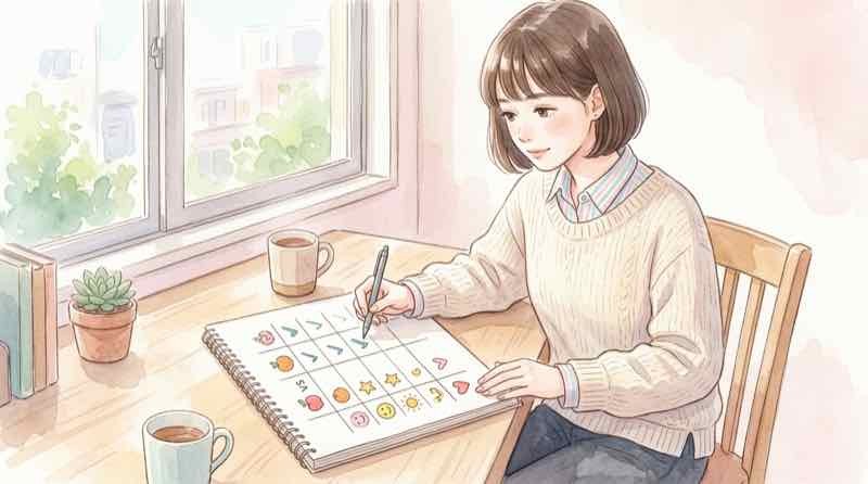 マイナアプリとマイナポータルの違いを比較表で確認する女性のイラスト