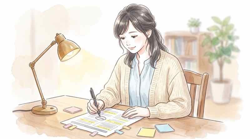 タダ無期という言葉が書かれた資料を読み込む様子