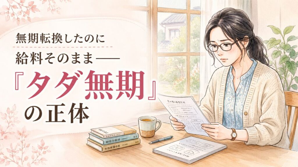 無期転換したのに給料が上がらないタダ無期問題を資料で確認する様子