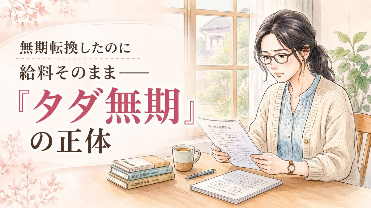 無期転換したのに給料が上がらないタダ無期問題を資料で確認する様子