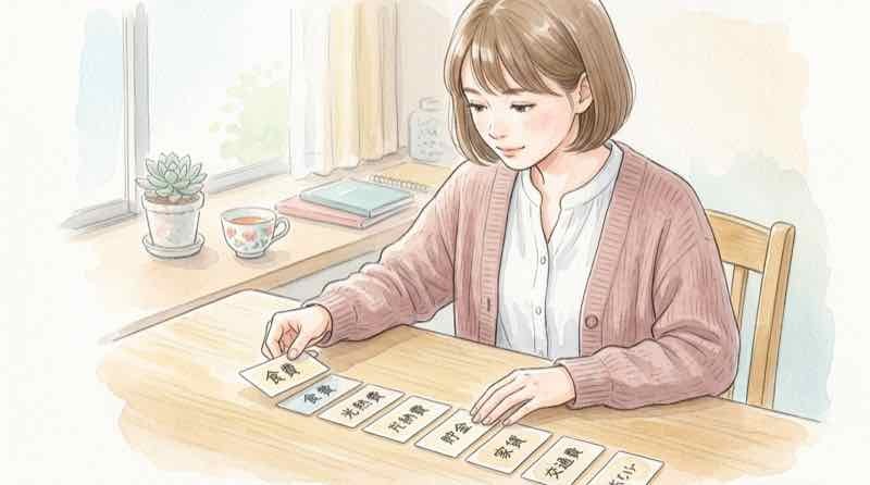 年金から天引きされる税金や保険料の内訳を整理する様子