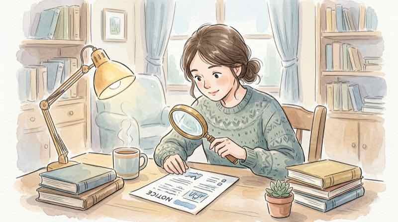 年金振込通知書の控除欄を確認する様子