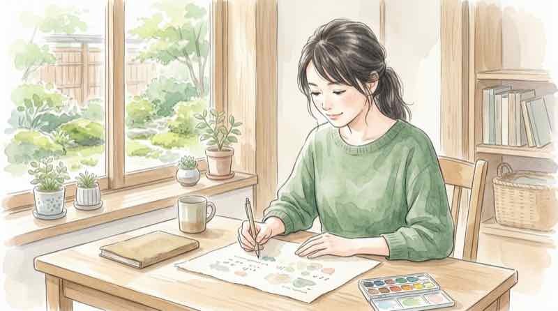 電卓とノートで為替レートを検算する知的な女性