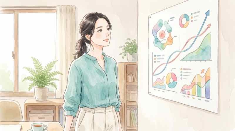 日本円が過小評価される背景をグラフで確認する女性