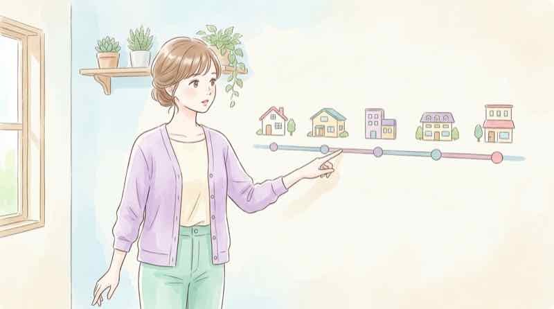 5年前の取得時期を指差しながら確認する女性