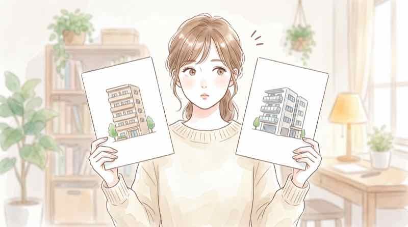 マンション評価見直しと5年ルールを見比べる女性