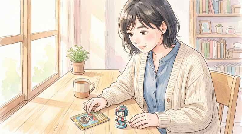 昨年のトレーディングカードと今年の立体おもちゃを比較するイメージ