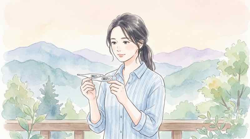 気圧の数字と暴風域の関係を確認する女性