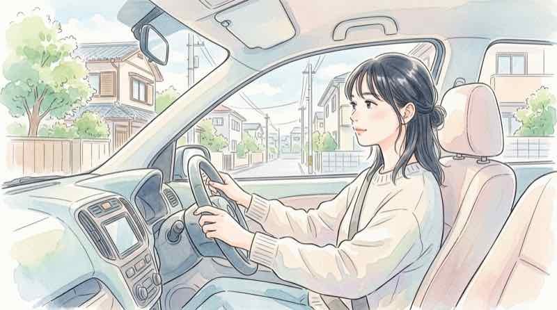 生活道路30km一発免停の道路を走行する車のイメージ