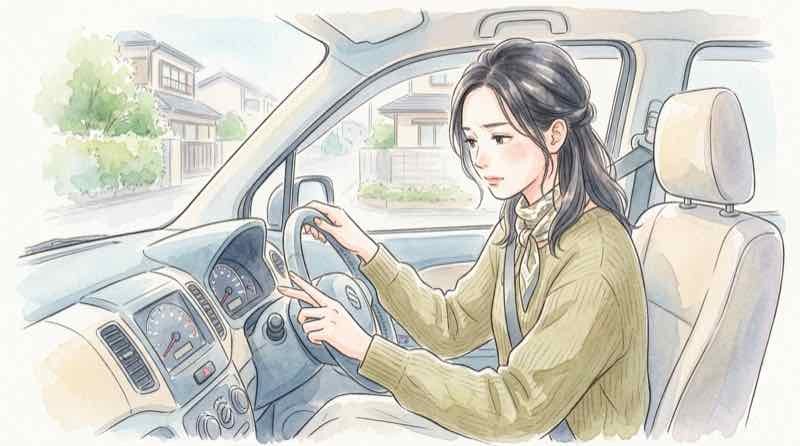 生活道路30km一発免停の速度メーターを見る運転者