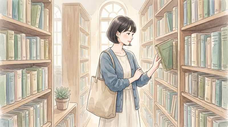少女漫画インフィニティの資料を並べて考える知的な女性