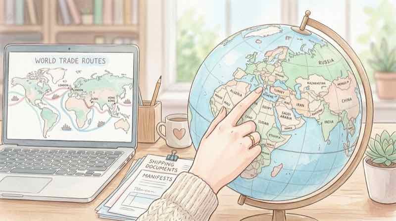 世界中の資源や商品を扱う総合商社のイメージを示すオフィスと地図